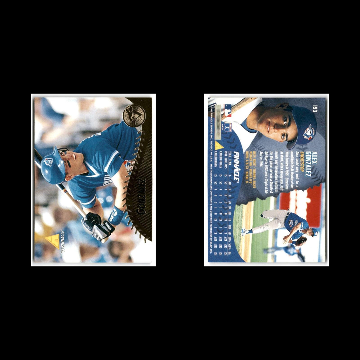 Alex Gonzalez #193 1995 Pinnacle Toronto Blue Jays Baseball Card MLB NM
