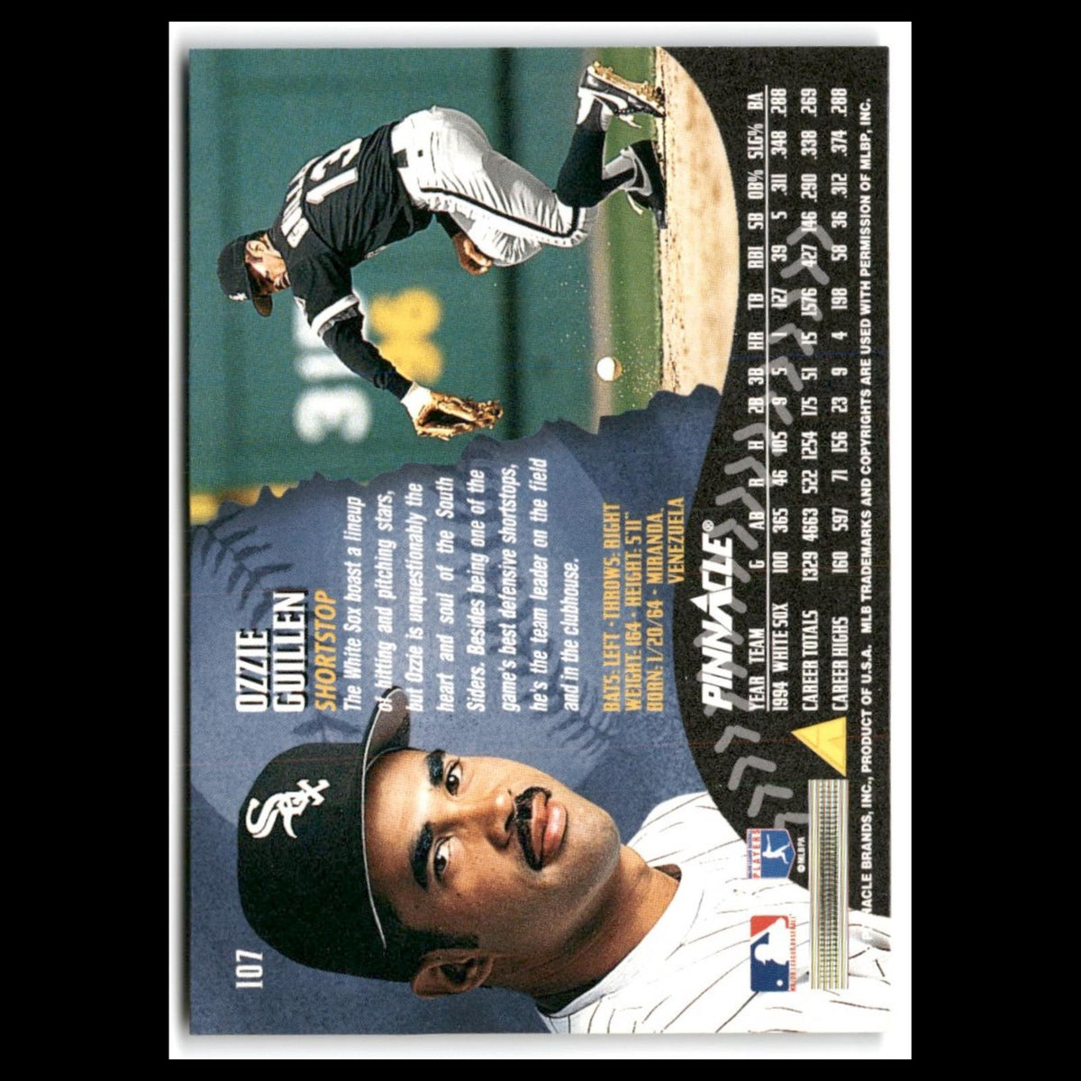 Ozzie Guillen #107 1995 Pinnacle Chicago White Sox Baseball Card MLB NM