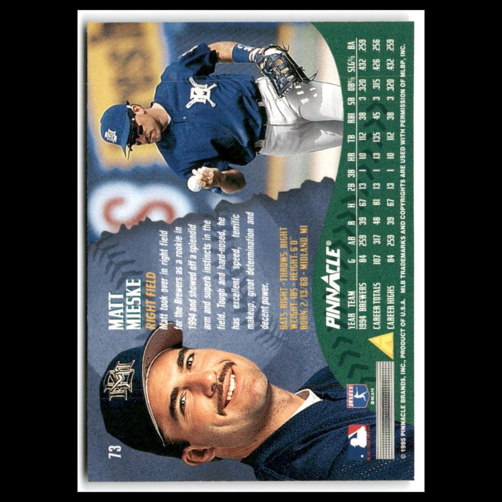 Matt Mieske #73 1995 Pinnacle Milwaukee Brewers Baseball Card MLB NM