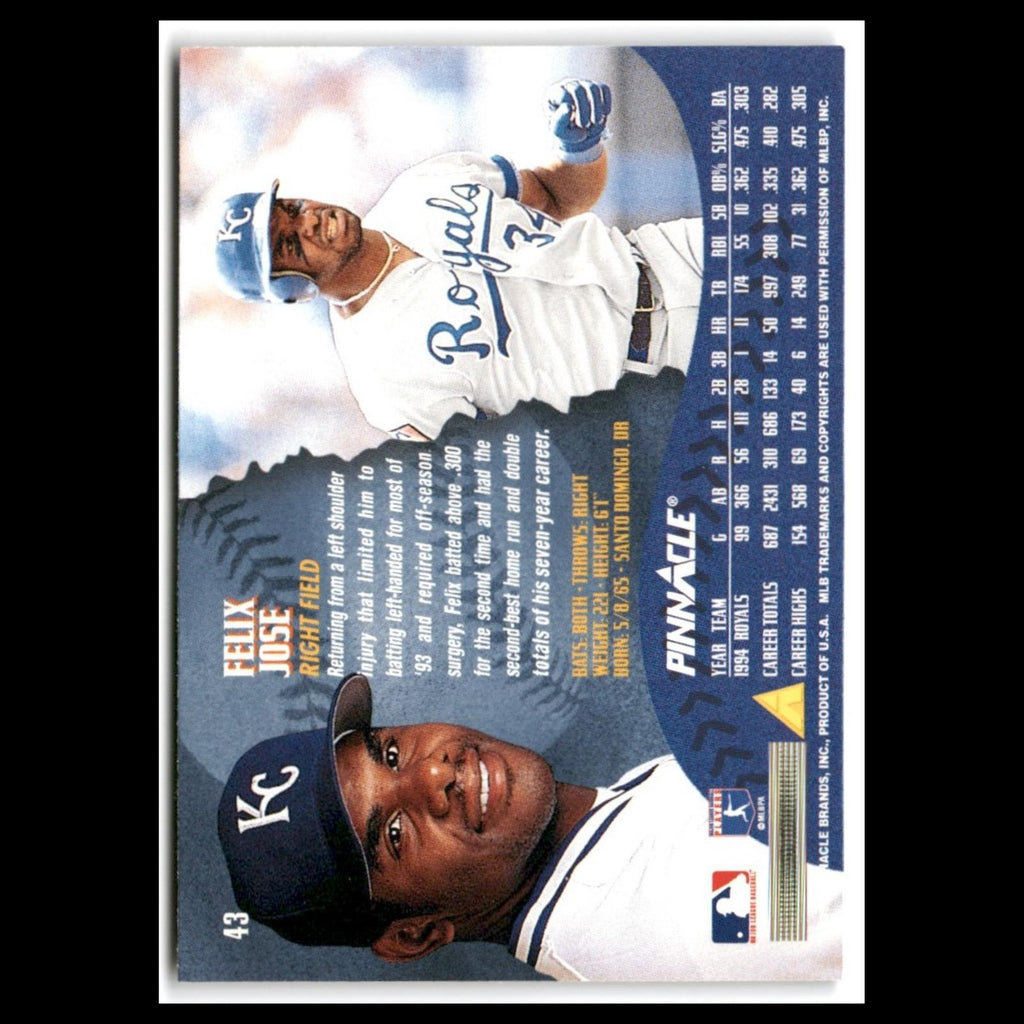 Felix Jose #43 1995 Pinnacle Kansas City Royals Baseball Card MLB NM