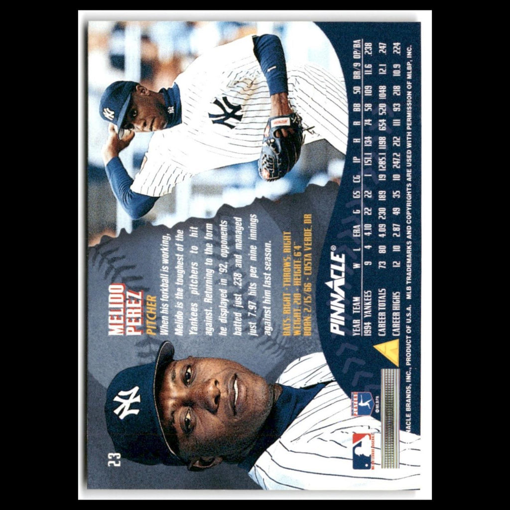 Melido Perez #23 1995 Pinnacle New York Yankees Baseball Card MLB NM