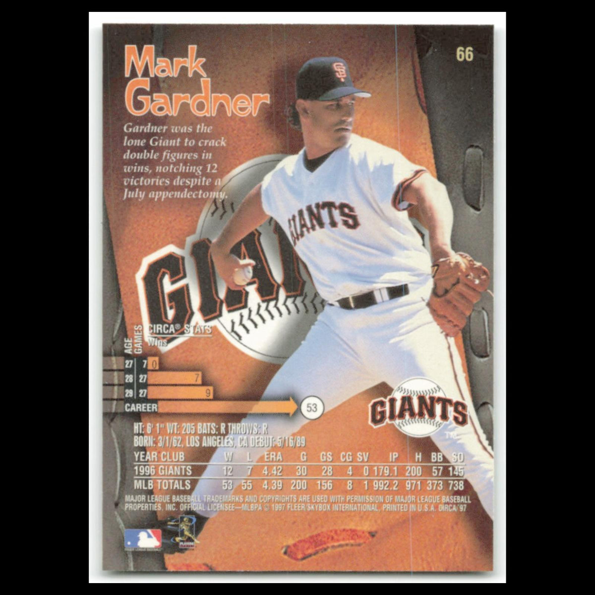 Mark Gardner #66 1997 Circa San Francisco Giants Baseball Card MLB NM