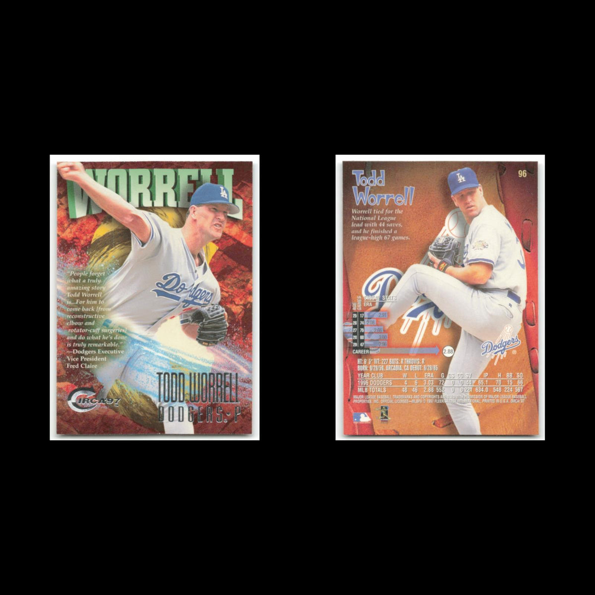 Todd Worrell #96 1997 Circa Los Angeles Dodgers Baseball Card MLB NM