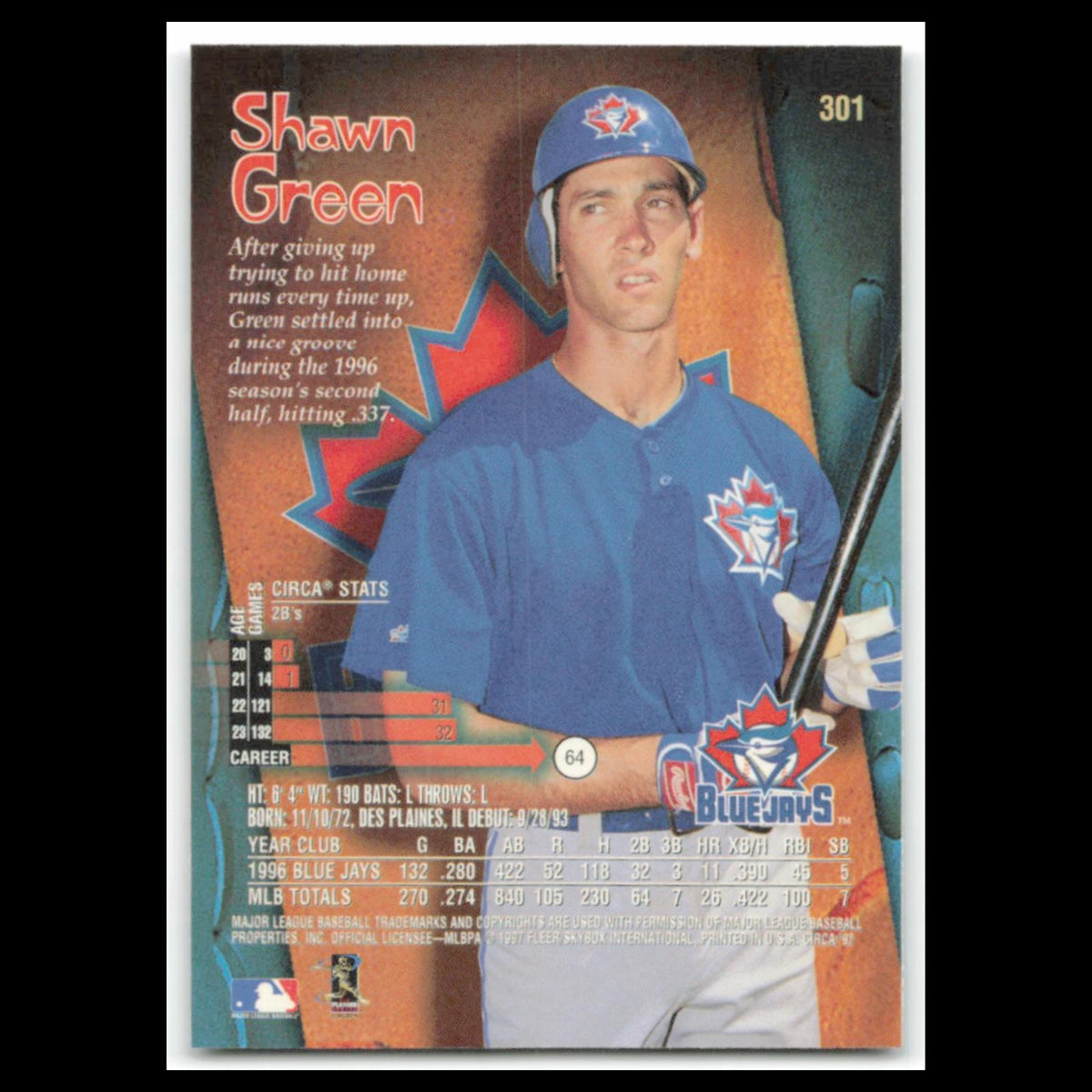 Shawn Green #301 1997 Circa Toronto Blue Jays Baseball Card MLB NM