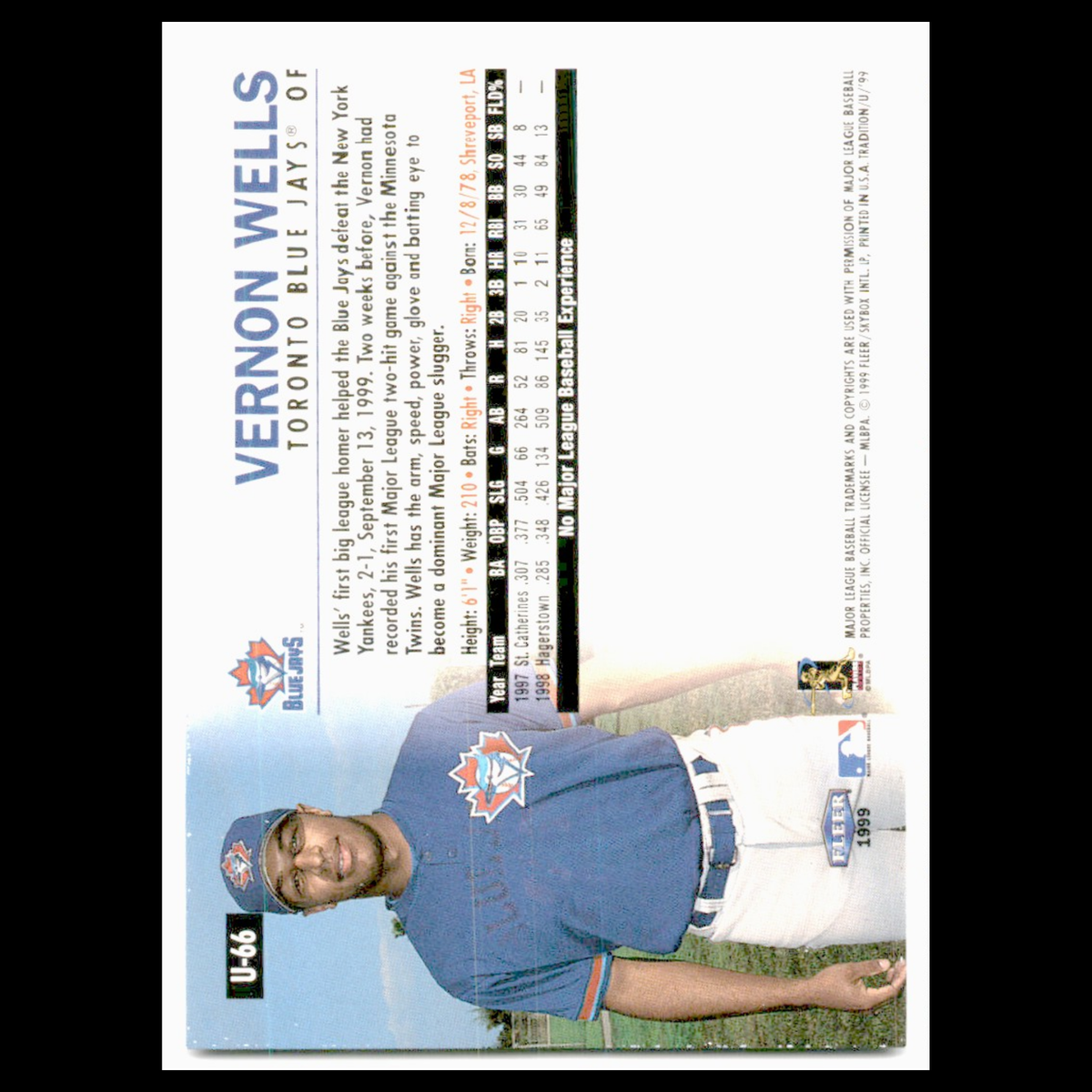 Vernon Wells #U-66 1999 Fleer Tradition Update Toronto Blue Jays Baseball Card