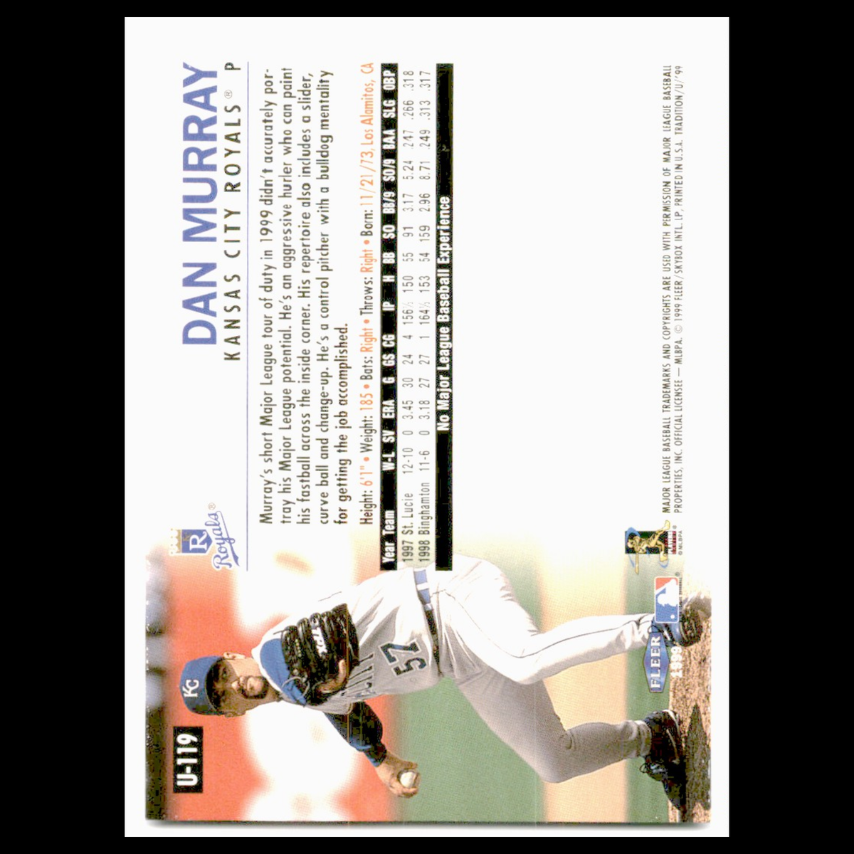 Dan Murray Rookie #U-119 1999 Fleer Tradition Update Kansas City Royals Baseball