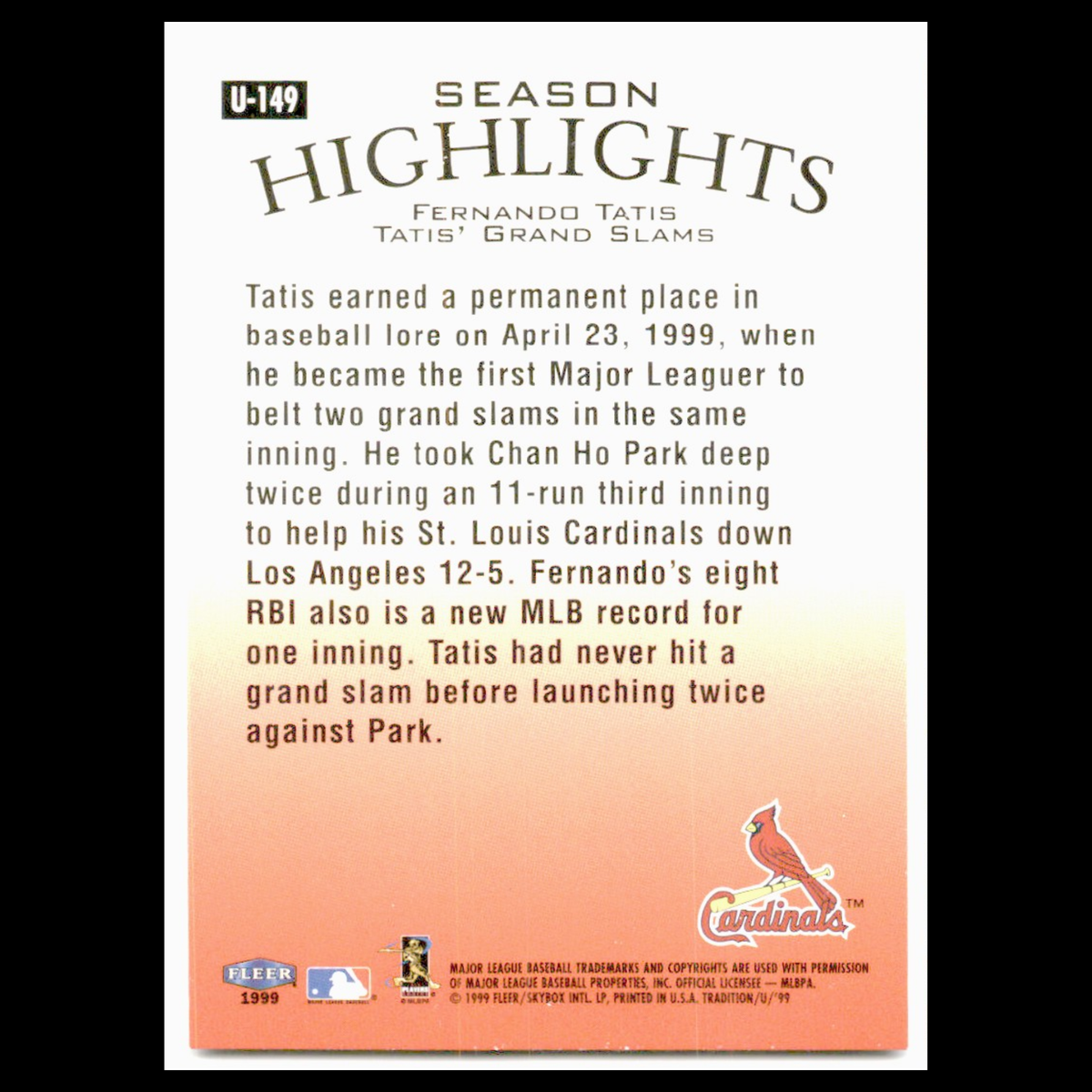 Fernando Tatis #U-149 1999 Fleer Tradition Update St. Louis Cardinals Baseball