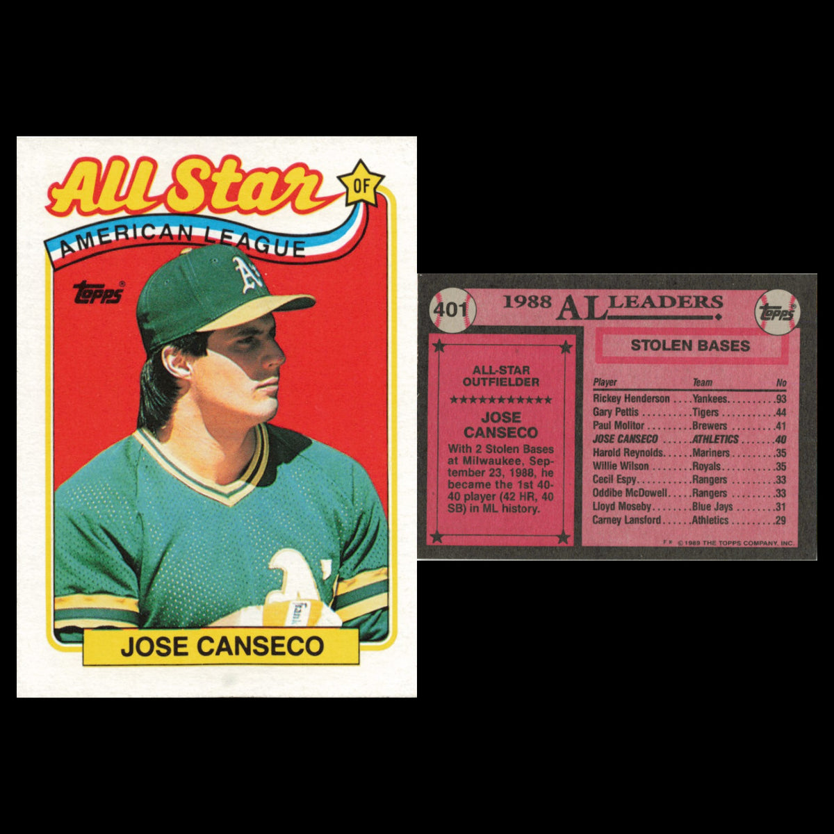 Jose Canseco Lot 5 Baseball Cards Fleer Topps Oakland Athletics Set NM