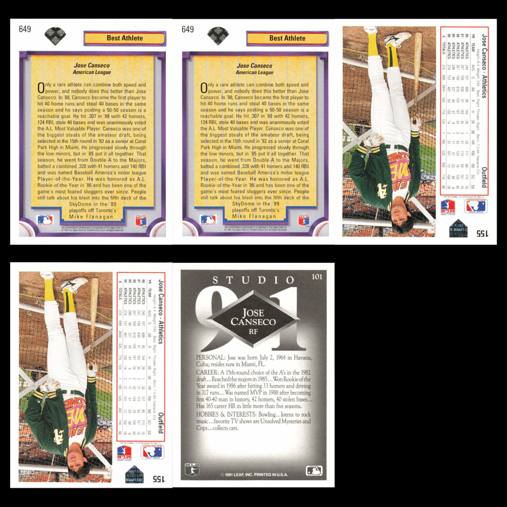 Jose Canseco Lot 5 Baseball Cards  Oakland Athletics Set MLB NM