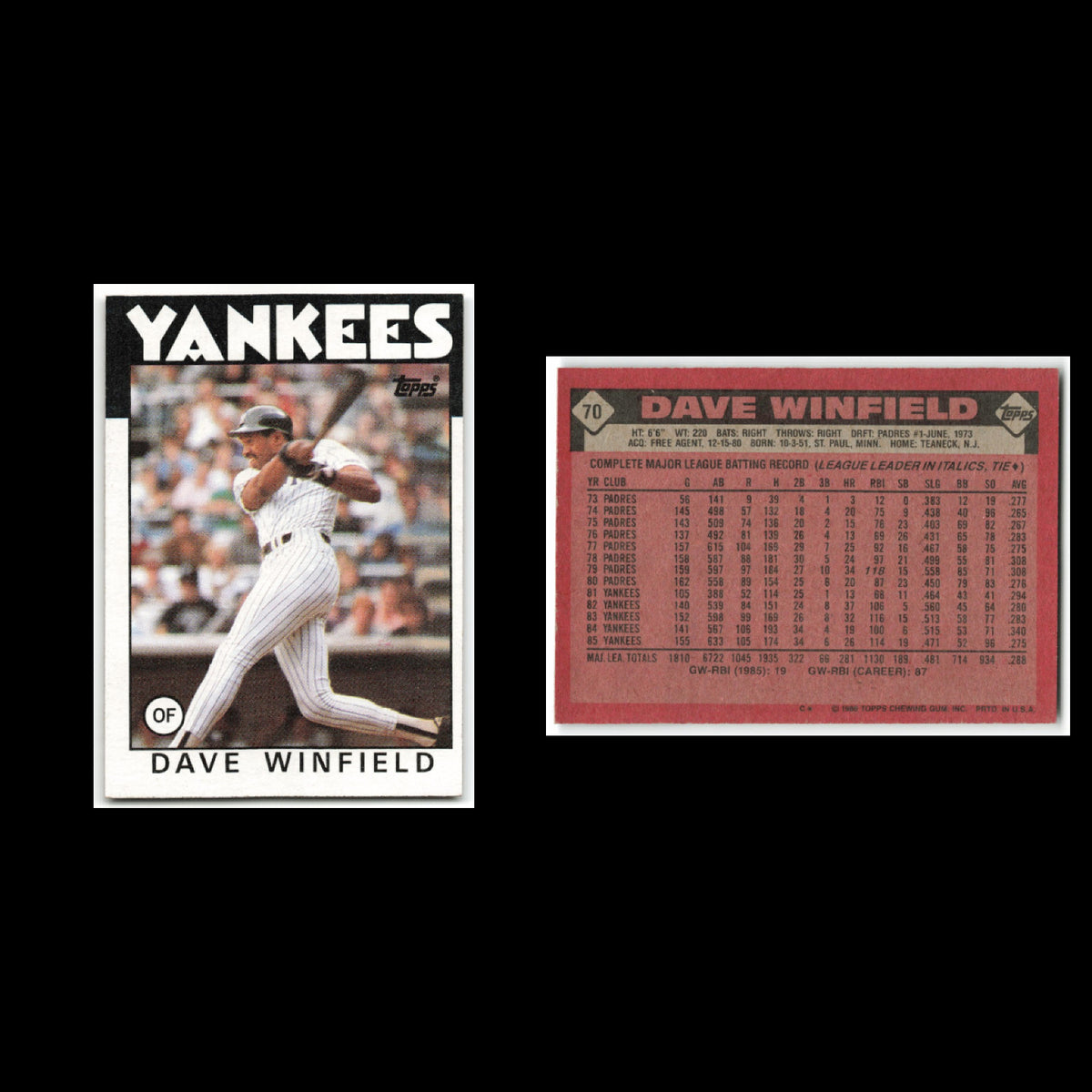 Dave Winfield Lot 15 Baseball Cards 1986 Topps New York Yankees Set Collection