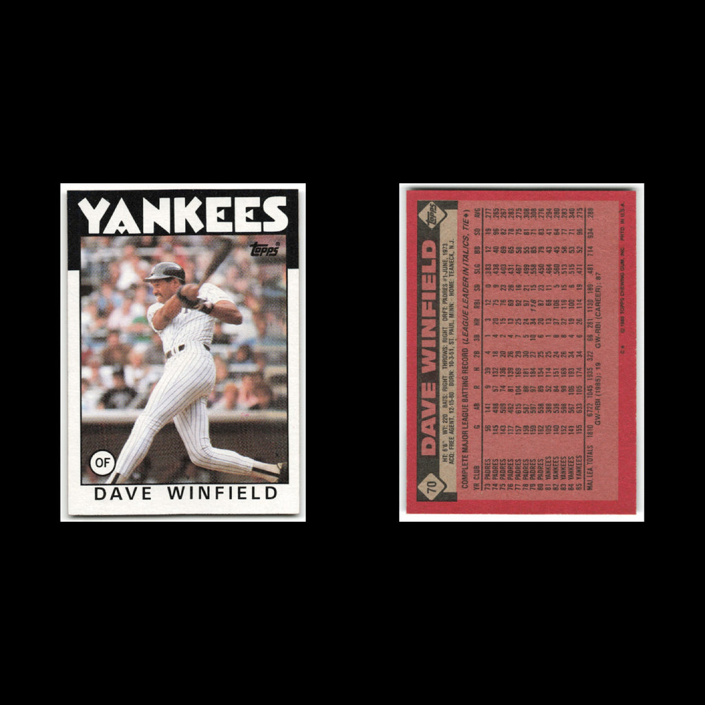 Dave Winfield Lot 15 Baseball Cards 1986 Topps New York Yankees Set Collection