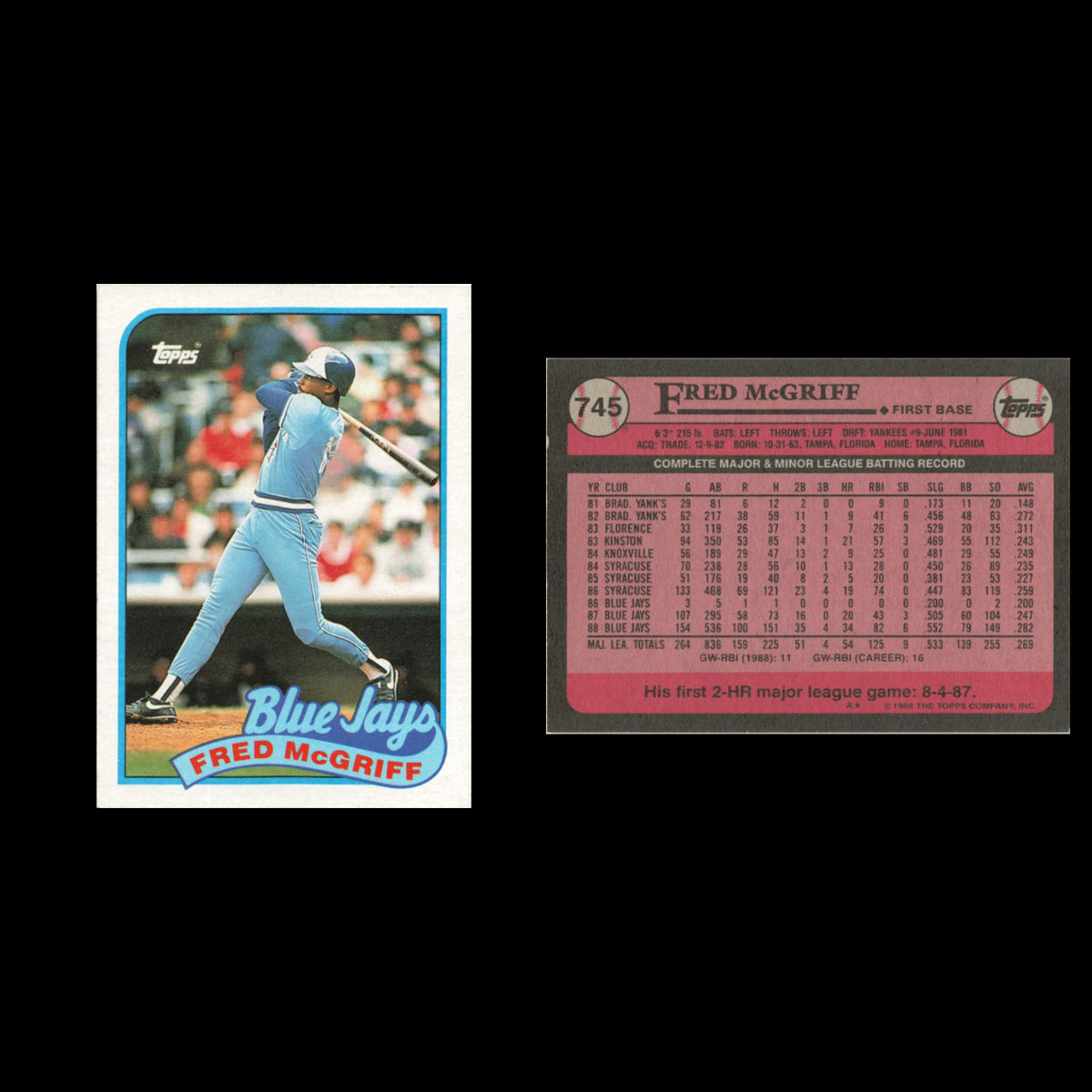 Fred McGriff Lot 9 Baseball Cards inc  1987 Donruss The Rookies Blue Jays Set