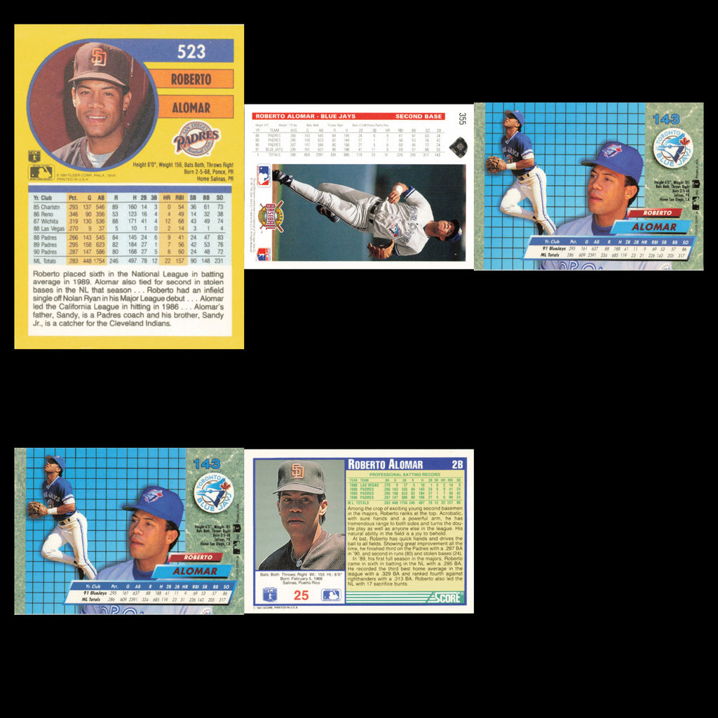 Roberto Alomar Lot 5 Baseball Cards 1991 Fleer San Diego Padres Set Collection