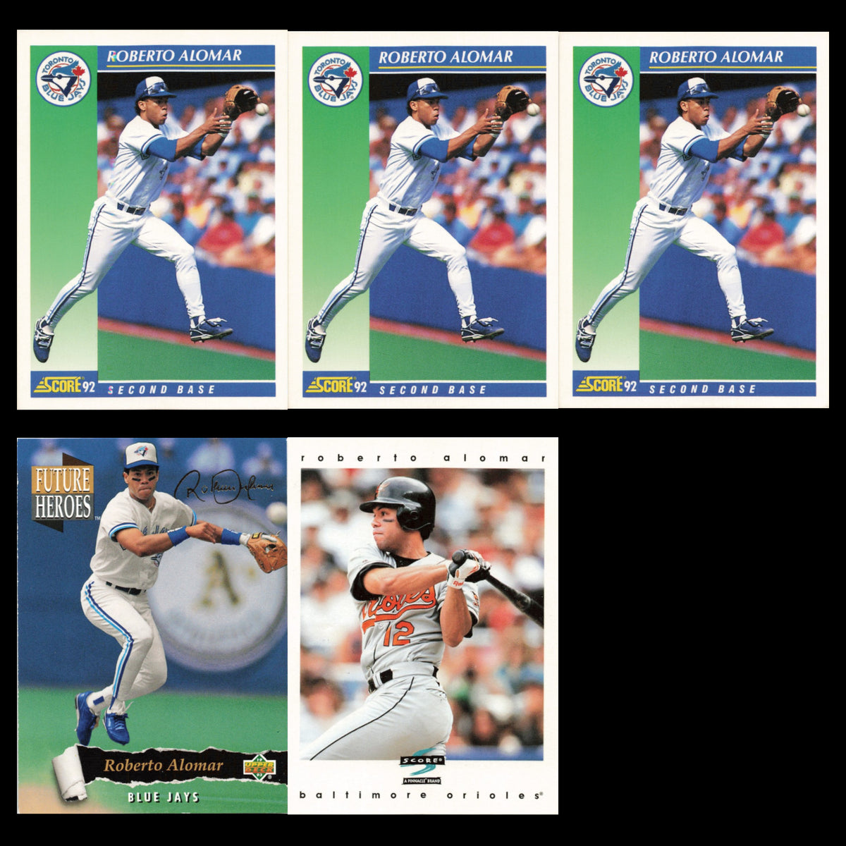 Roberto Alomar Lot 5 Baseball Cards 1992 Score Toronto Blue Jays Set Collection