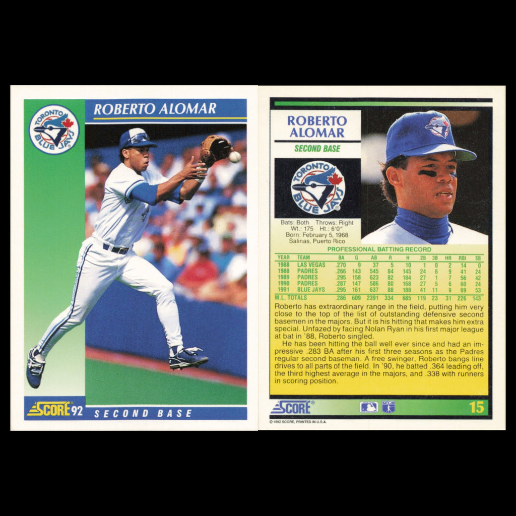 Roberto Alomar Lot 5 Baseball Cards 1992 Score Toronto Blue Jays Set Collection