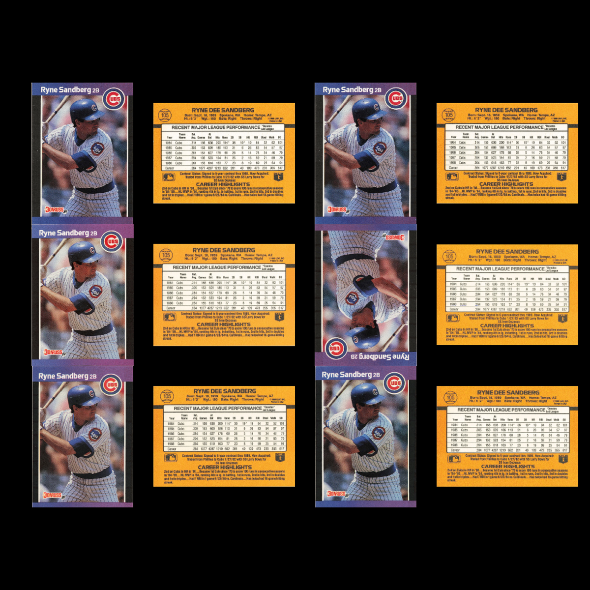 Ryne Sandberg Lot 76 Baseball Cards 1988-1990 Chicago Cubs Set Collection MLB