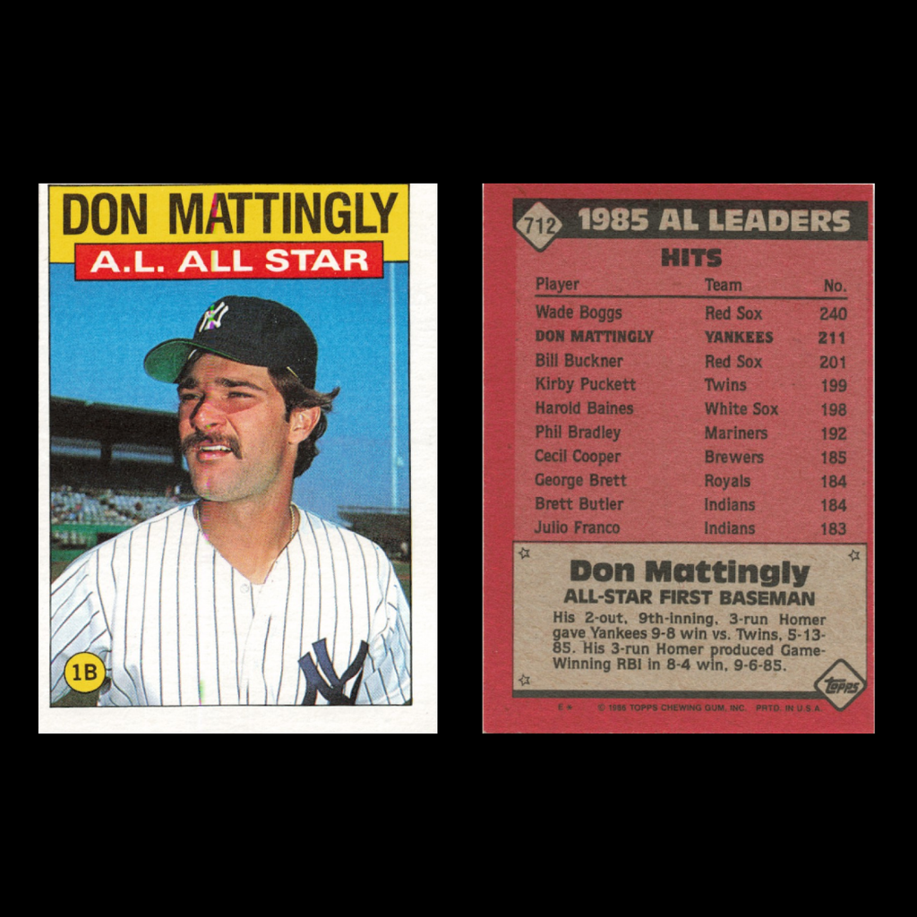 Don Mattingly Lot 19 Baseball Cards 1986 Topps New York Yankees Set Collection