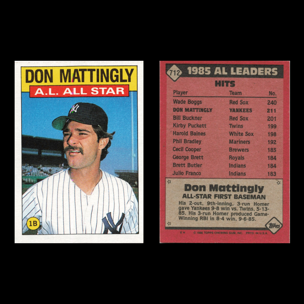 Don Mattingly Lot 19 Baseball Cards 1986 Topps New York Yankees Set Collection