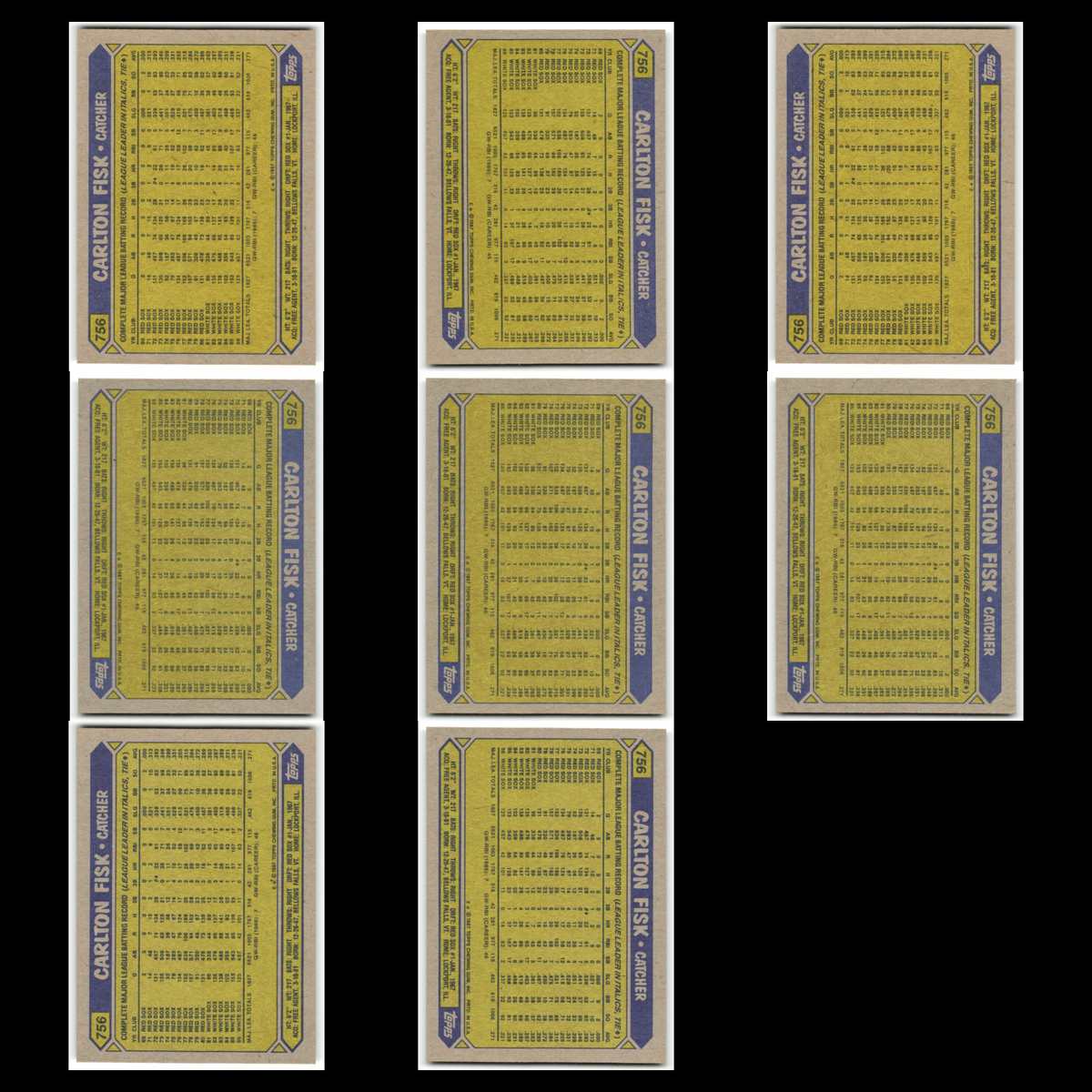 Carlton Fisk Lot 8 Baseball Cards 1987 Topps Chicago White Sox Set Collection NM