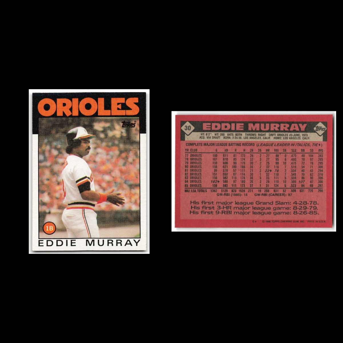 Eddie Murray Lot 15 Baseball Cards 1986 Topps Baltimore Orioles Set Collection