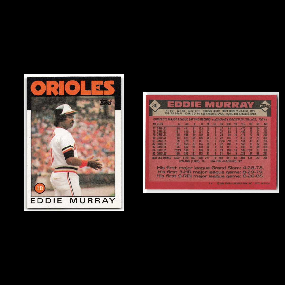 Eddie Murray Lot 15 Baseball Cards 1986 Topps Baltimore Orioles Set Collection