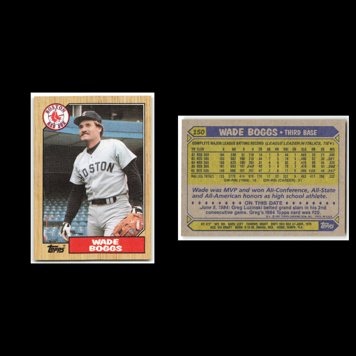 Wade Boggs Lot 13 Baseball Cards 1987 Topps Boston Red Sox Set Collection MLB NM