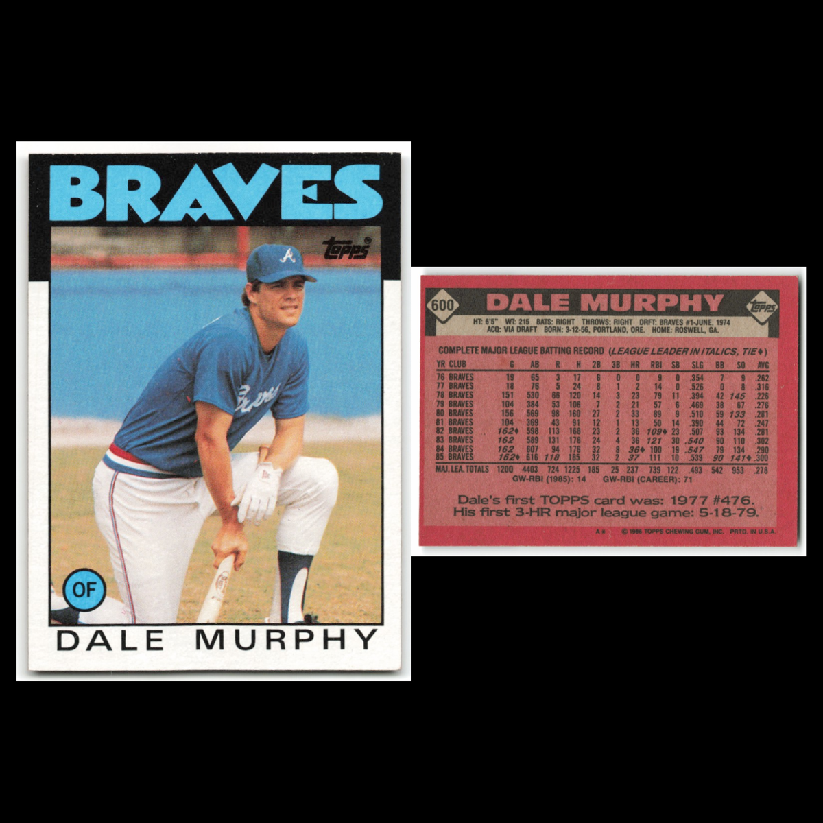 Dale Murphy Lot 6 Baseball Cards Topps Atlanta Braves Set Collection MLB NM