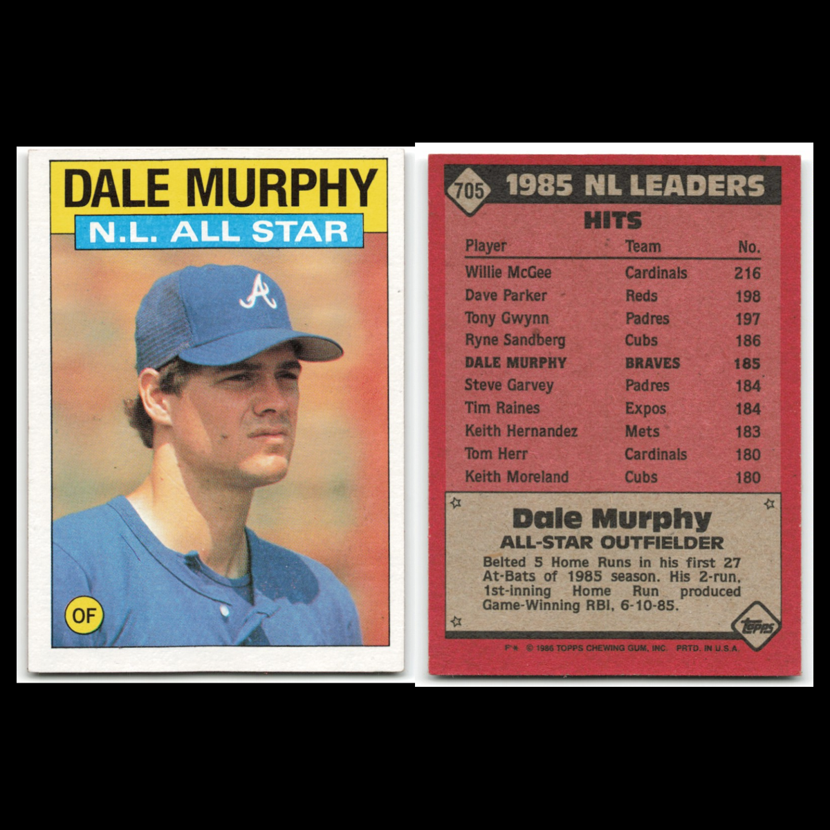 Dale Murphy Lot 6 Baseball Cards Topps Atlanta Braves Set Collection MLB NM