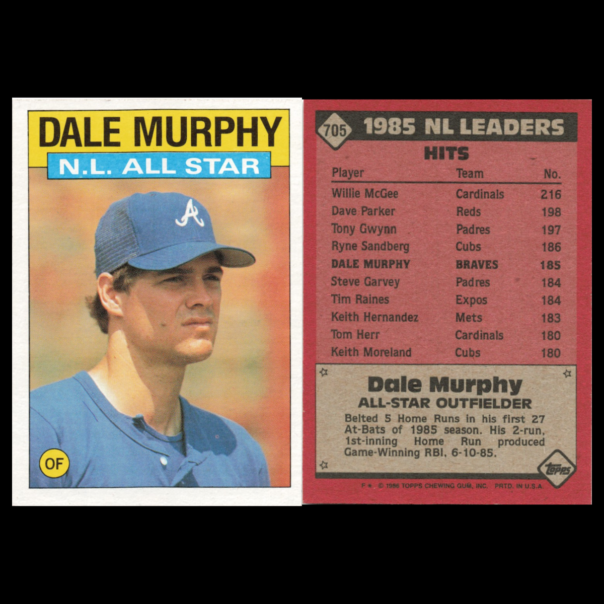 Dale Murphy Lot 6 Baseball Cards Topps Atlanta Braves Set Collection MLB NM