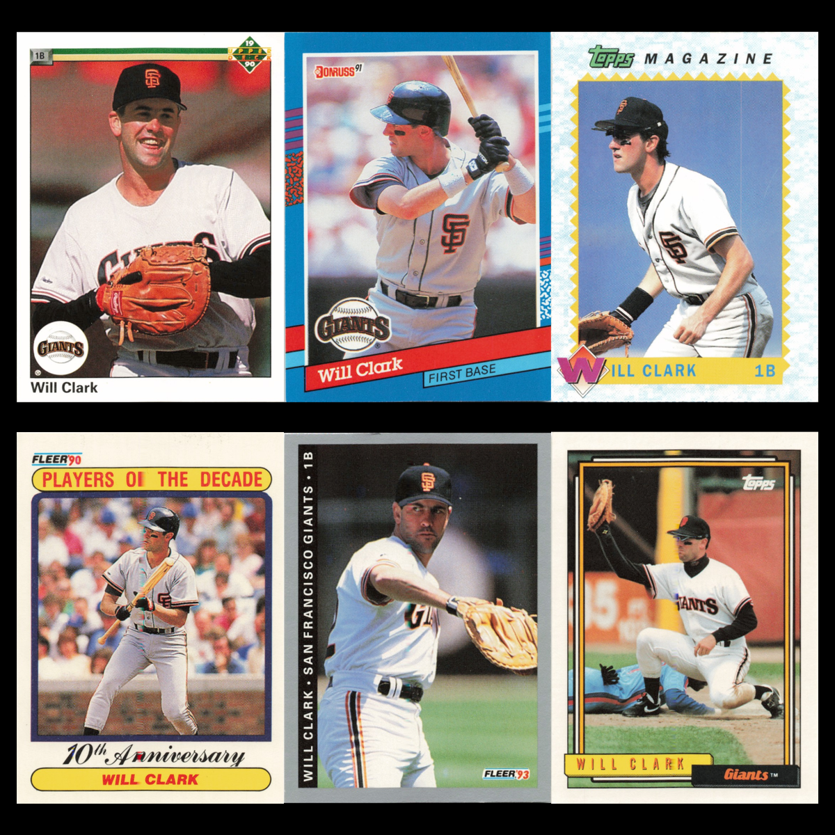 Will Clark Lot 6 Baseball Cards Upper Deck San Francisco Giants Set MLB NM