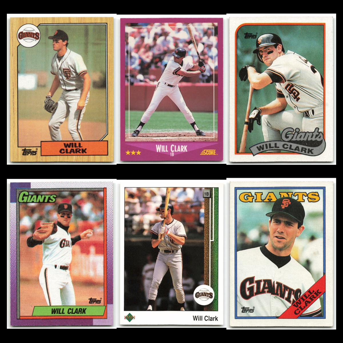 Will Clark Rookie Lot 6 Baseball Cards inc 87 Topps RC San Francisco Giants