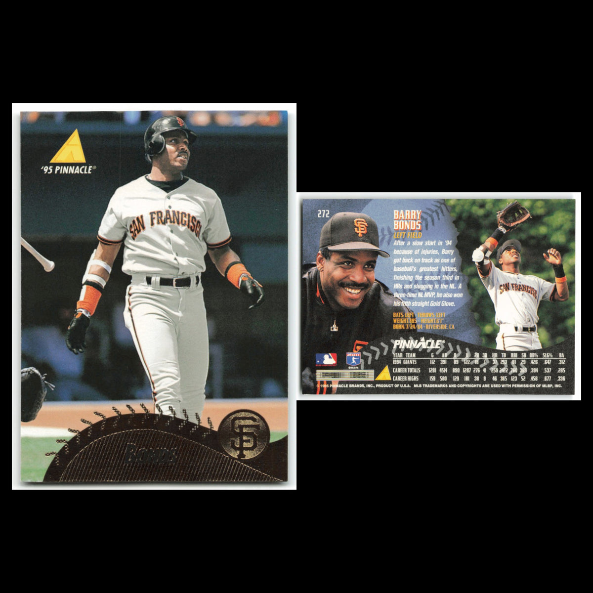 Barry Bonds Lot 6 Baseball Cards 1995 Pinnacle San Francisco Giants Set MLB NM