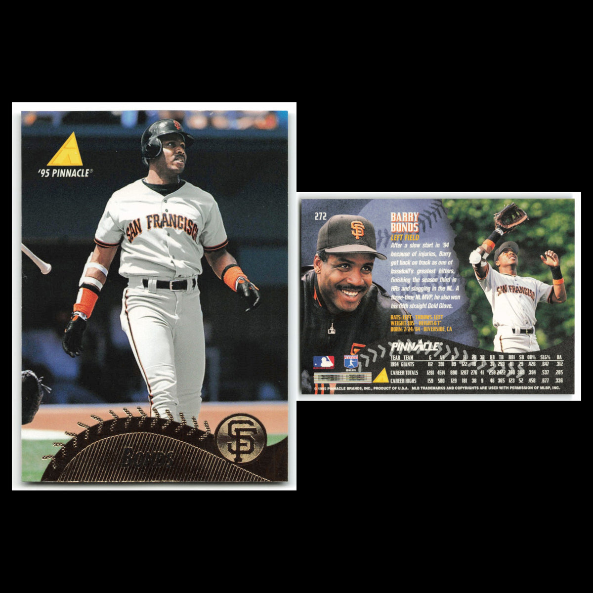 Barry Bonds Lot 6 Baseball Cards 1995 Pinnacle San Francisco Giants Set MLB NM