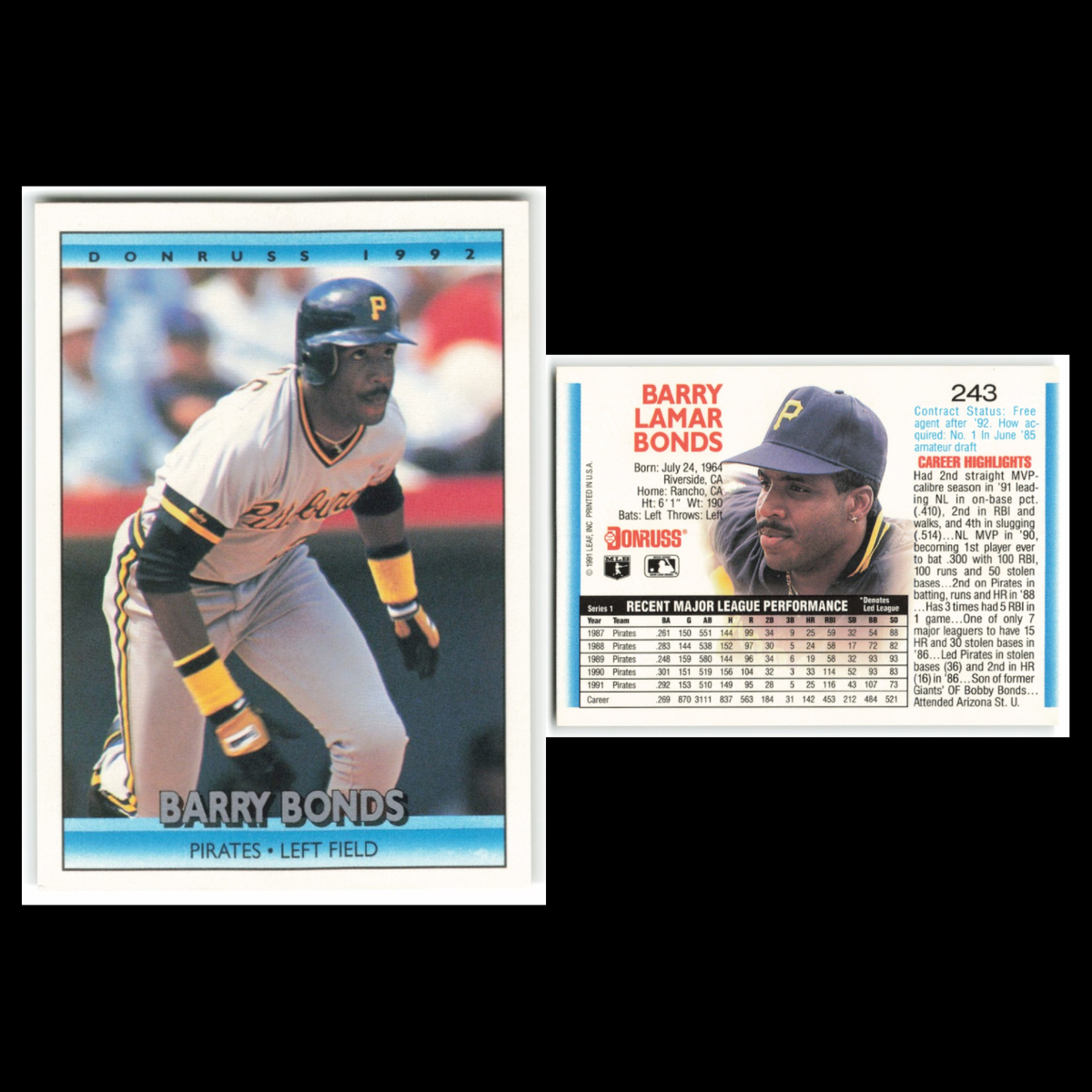 Barry Bonds Lot 6 Baseball Cards Donruss Diamond Kings Pirates Set NM