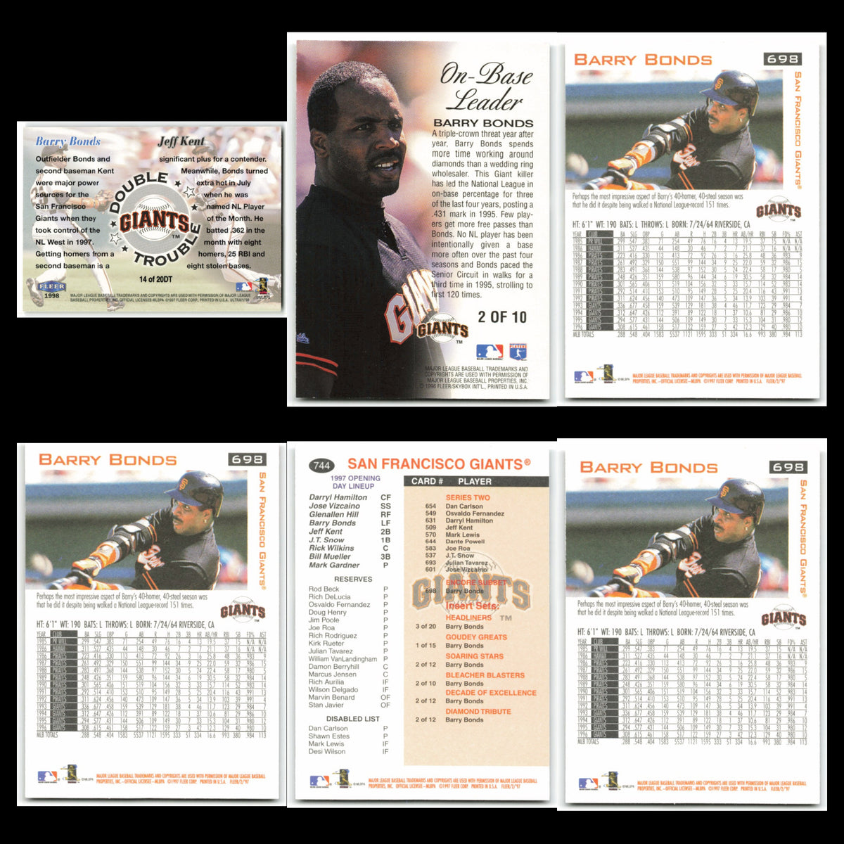 Barry Bonds Lot 6 Baseball Cards Ultra Double Trouble San Francisco Giants