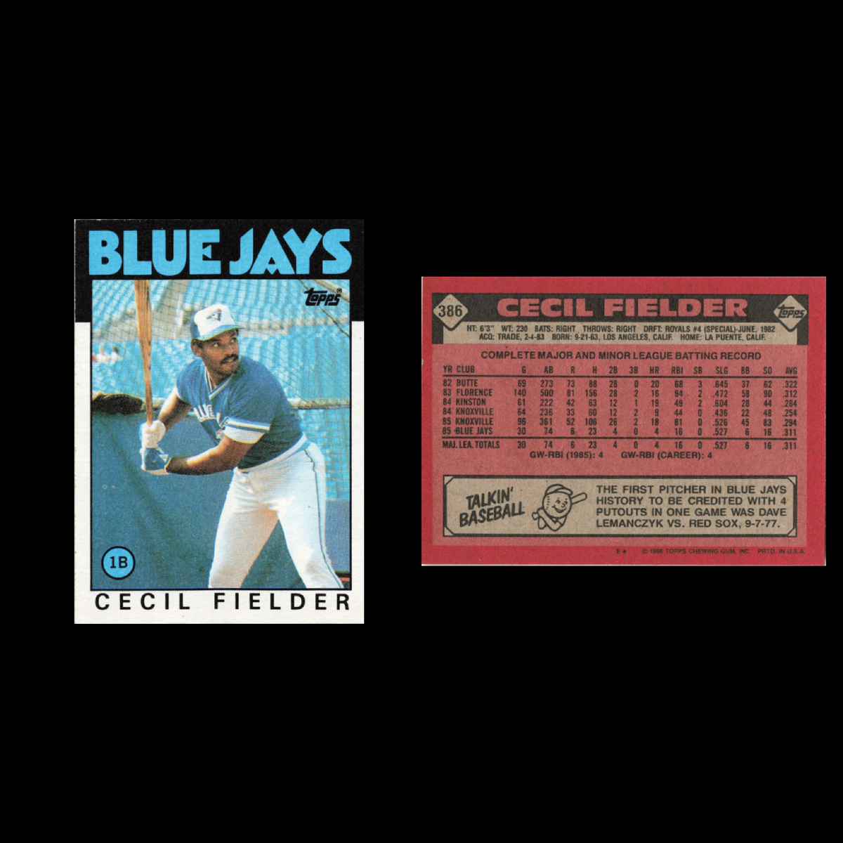 Cecil Fielder Rookie Lot 13 Baseball Cards 1986 Topps Toronto Blue Jays Set MLB
