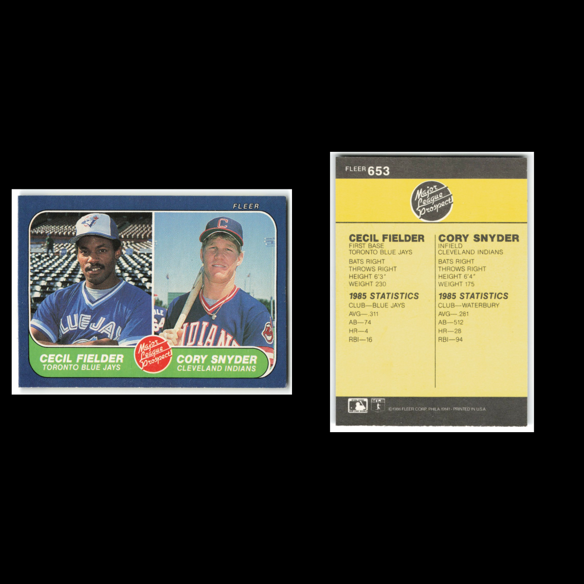 Cecil Fielder Lot 3 Baseball Cards inc 86 Fleer RC Toronto Blue Jays