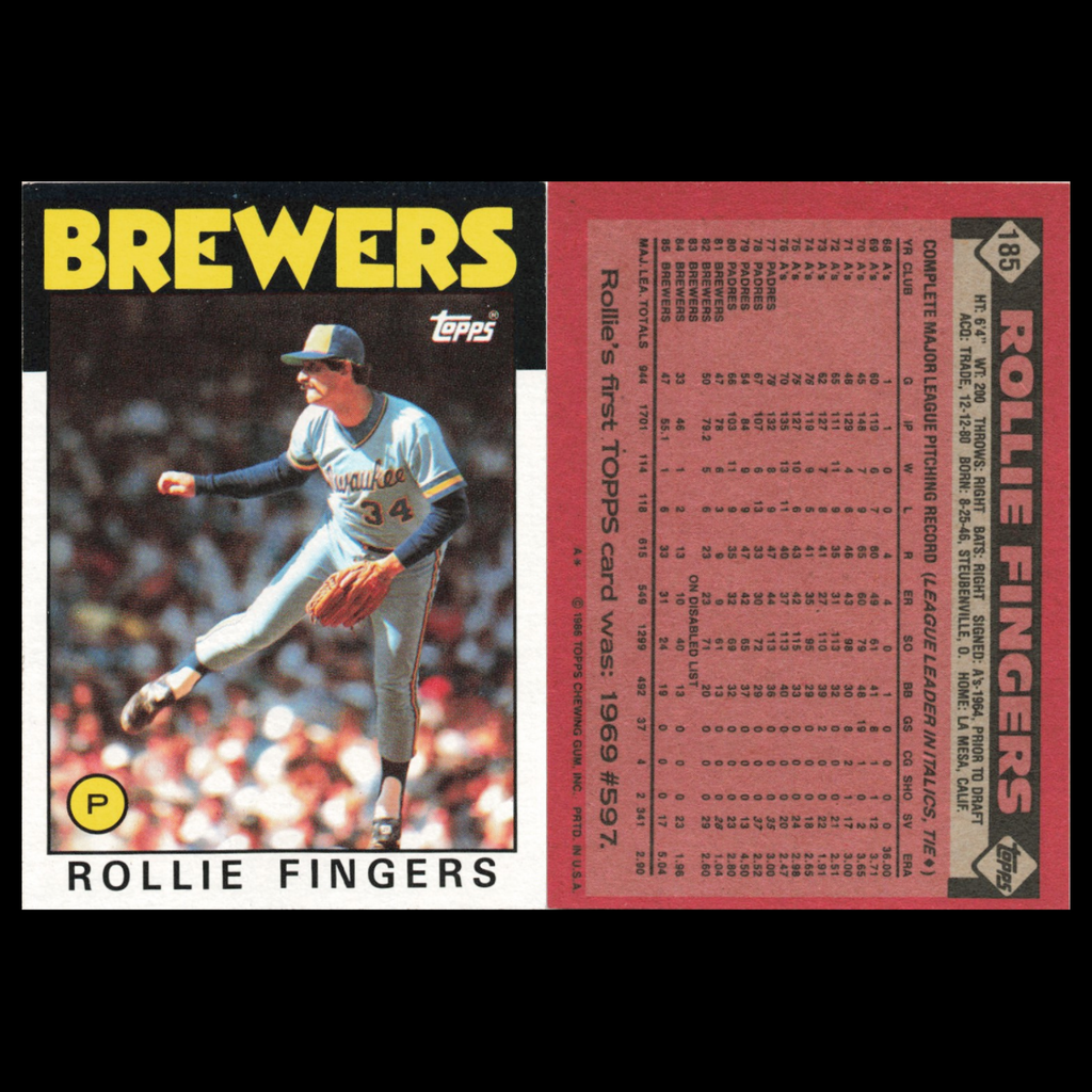 Rollie Fingers Lot 5 Baseball Cards 1986 Topps Milwaukee Brewers Set Collection