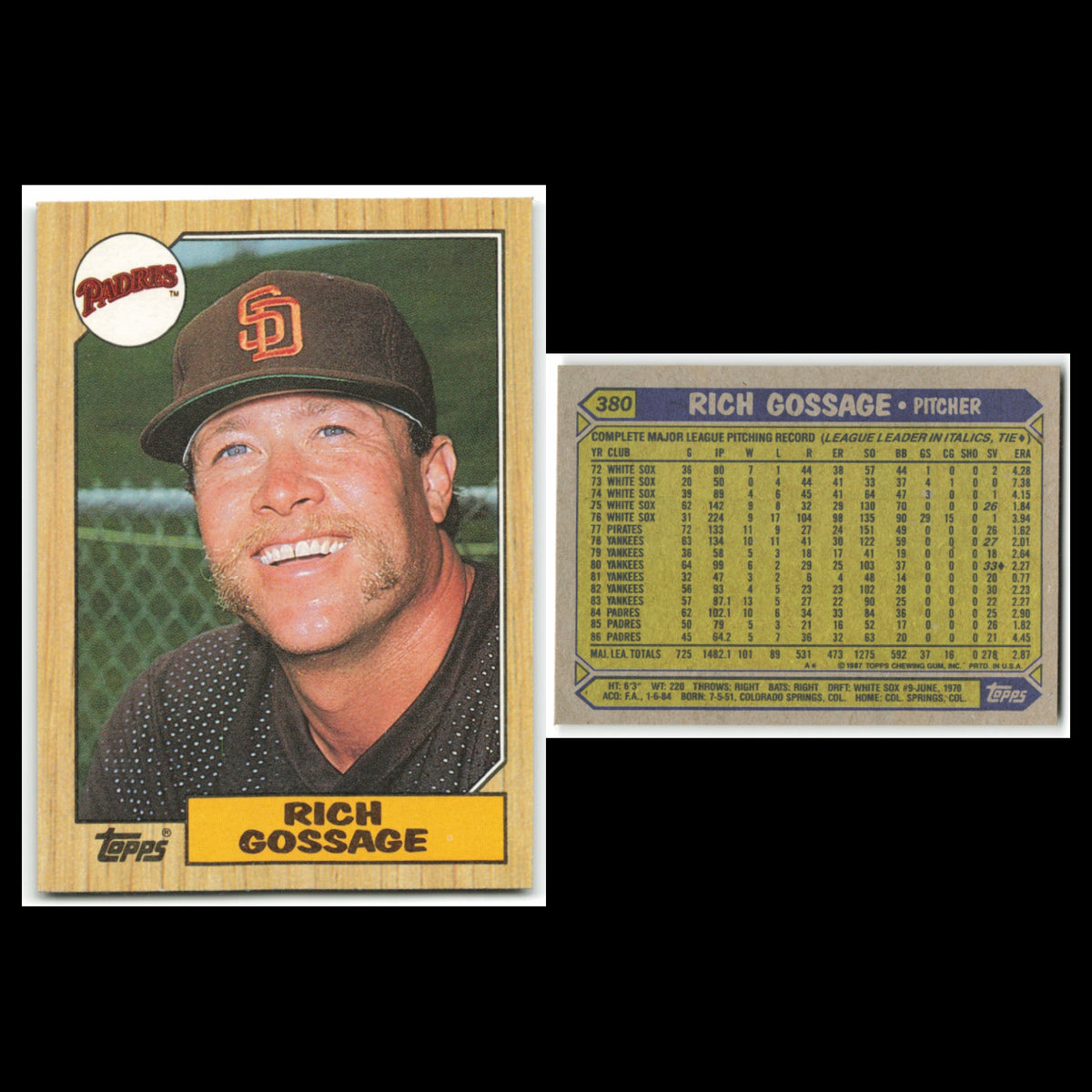 Rich Gossage Lot 5 Baseball Cards 1987 Topps San Diego Padres Set Collection MLB