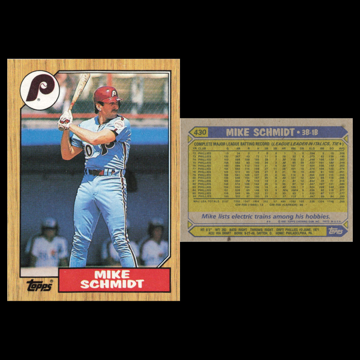 Mike Schmidt Lot 6 Baseball Cards 1987 Topps Philadelphia Phillies Set MLB NM