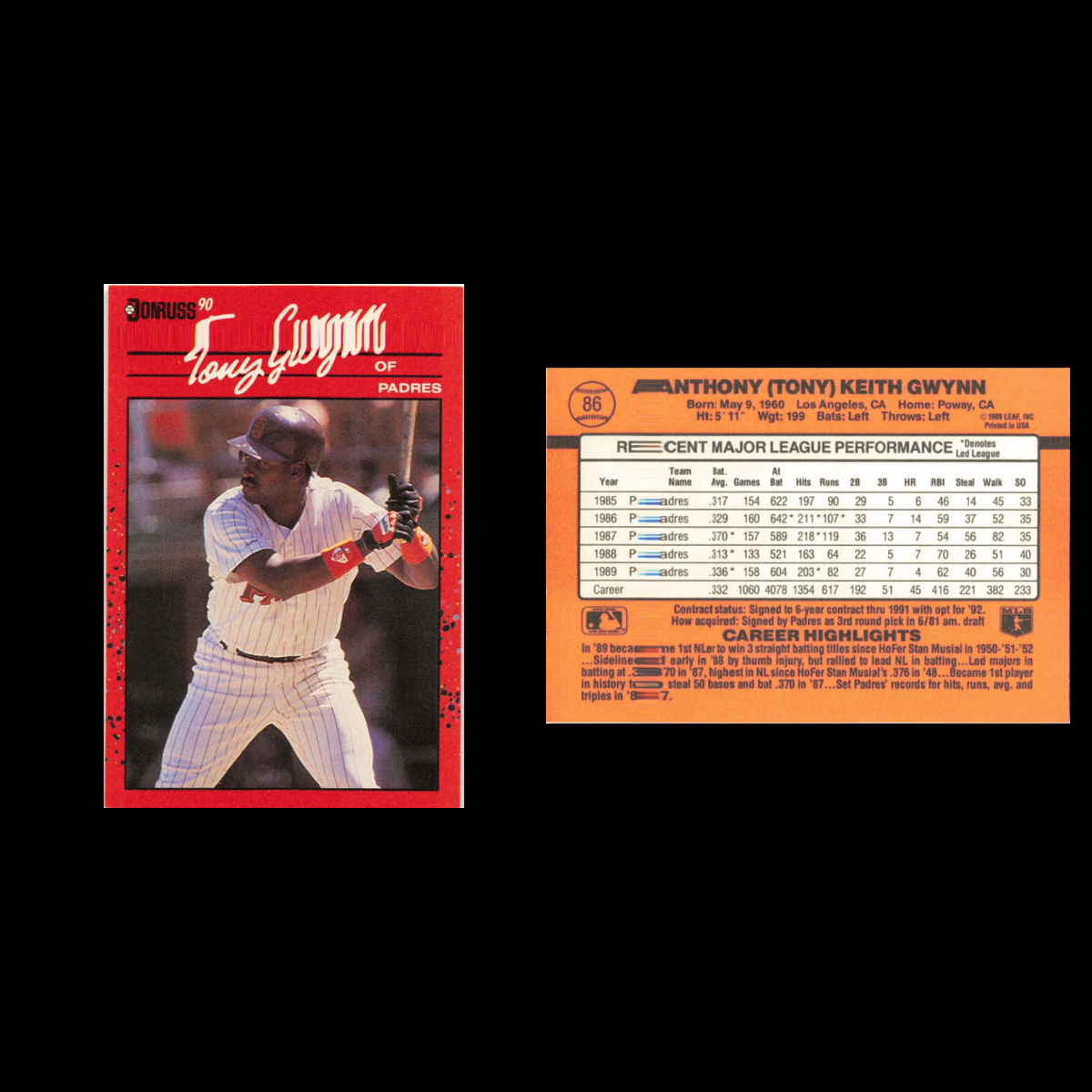Tony Gwynn Lot 7 Baseball Cards 1990 Upper Deck San Diego Padres Set Collection