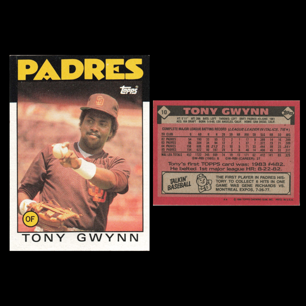 Tony Gwynn Lot 12 Baseball Cards 1986 Topps San Diego Padres Set Collection MLB