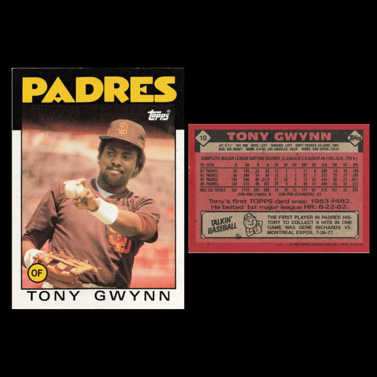 Tony Gwynn Lot 12 Baseball Cards 1986 Topps San Diego Padres Set Collection MLB