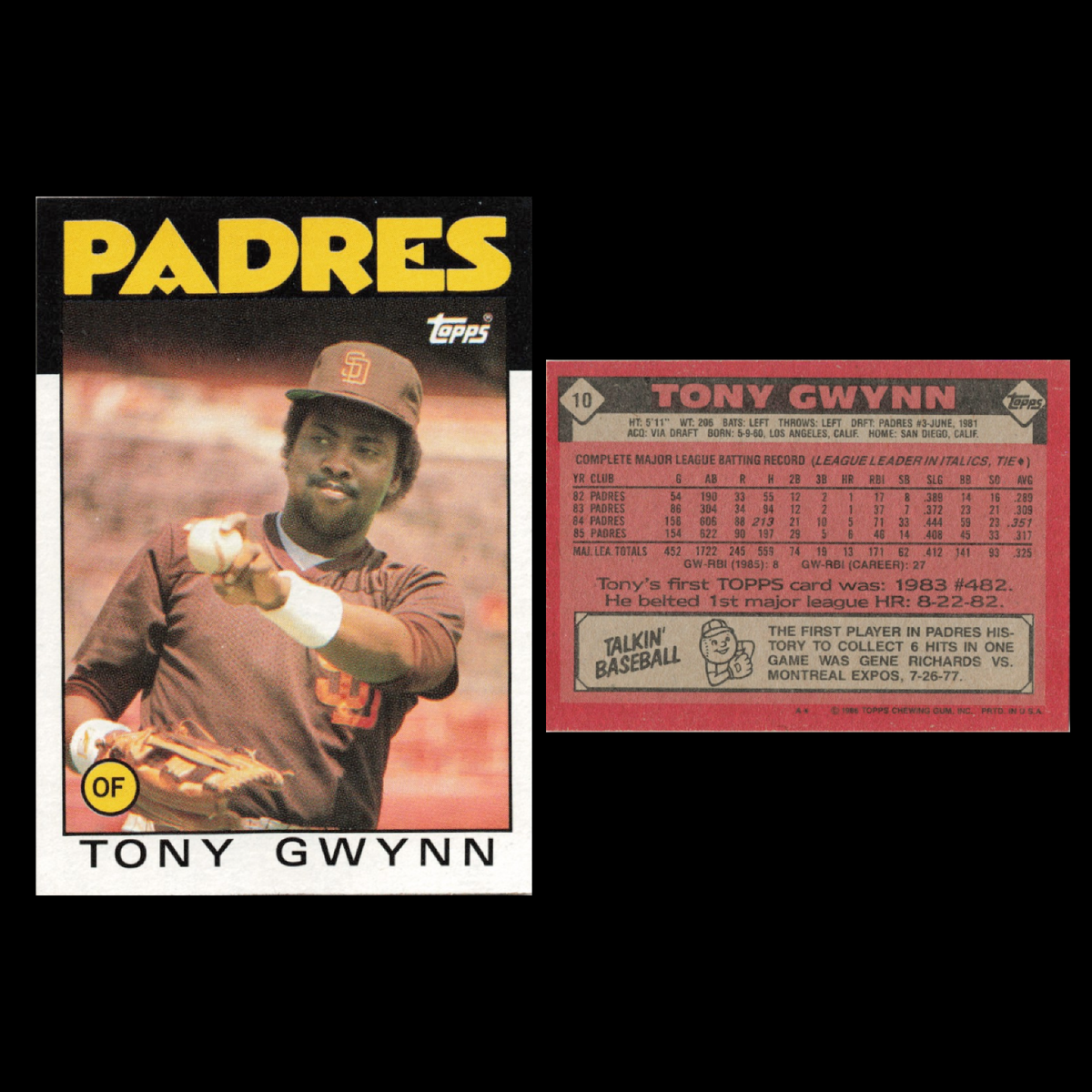 Tony Gwynn Lot 12 Baseball Cards 1986 Topps San Diego Padres Set Collection MLB