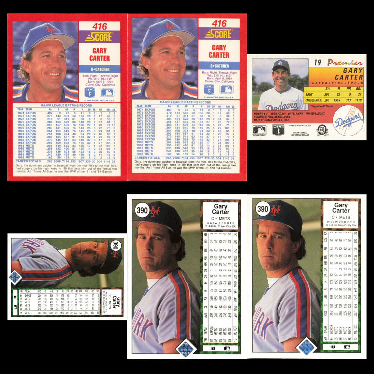 Gary Carter Lot 6 Baseball Cards Score New York Mets Set Collection MLB NM