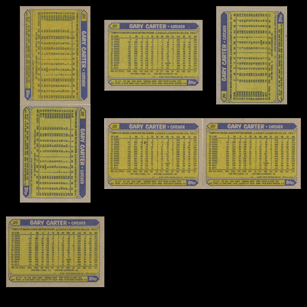 Gary Carter Lot 7 Baseball Cards 1987 Topps New York Mets Set Collection MLB NM