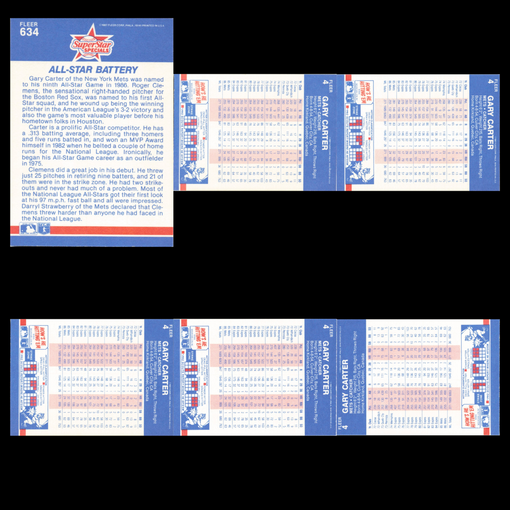 Gary Carter/Roger Clemens Lot 6 Baseball Cards 1987 Fleer Set Collection MLB NM