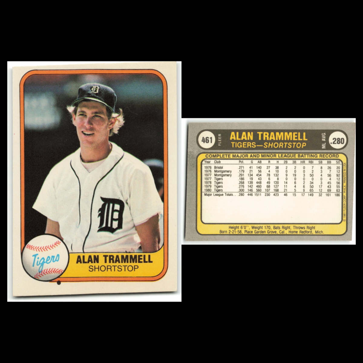 Alan Trammell Lot 6 Baseball Cards Fleer Detroit Tigers Set Collection MLB