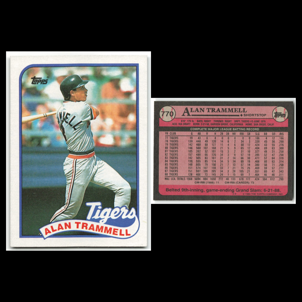 Alan Trammell Lot 6 Baseball Cards Fleer Detroit Tigers Set Collection MLB
