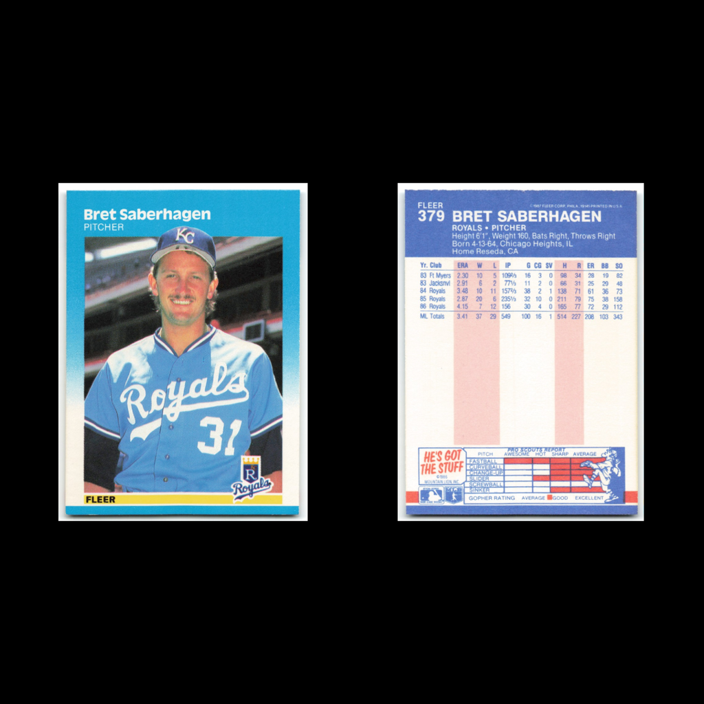 Bret Saberhagen Lot 7 Baseball Cards 1987 Fleer Kansas City Royals Set MLB NM